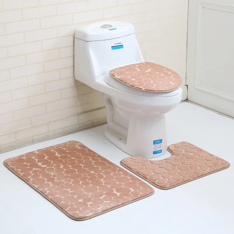 

3 PCS Solid Polyester Toilet Seat Cover Thick Anti-slip Bath Mats Washable toilet cover Bathroom Accessories 3D klozet takimlari