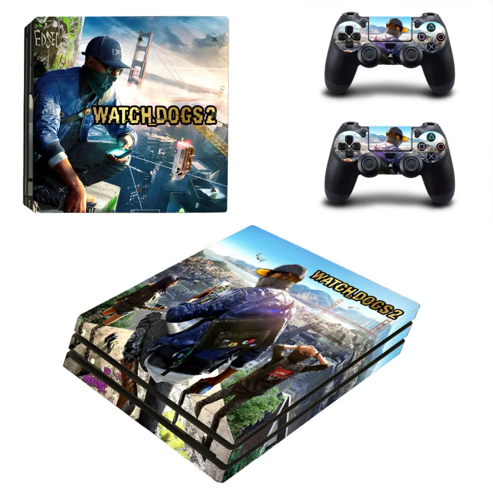 Игры Watch Dogs 2 PS4 про кожу Стикеры наклейка для Игровые приставки 4 консоли и 2 контроллеры PS4 про кожу Стикеры винил