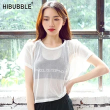 HIBUBBLEB быстросохнущая Спортивная футболка для бега, йоги, перспектива, открытая спортивная блузка с коротким рукавом, женская футболка для тренировок