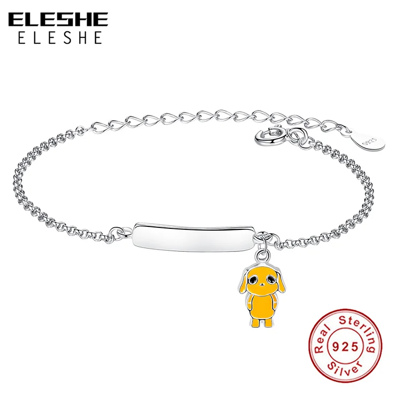 

Free Customized Engarve Name Bracelet 925 Sterling Silver Yellow Enamel Rabbit Charm Bracelets For Children Personalized Jewelry