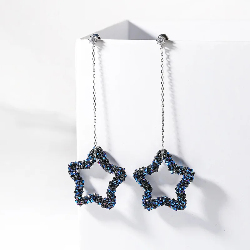

BAFFIN Fashion Long Chain Max Stars Drop Earrings For Women Blue Crystals Piercing S925 Silver Earrings Pin Party Accessories