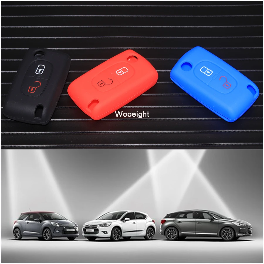 

Wooeight 2 Buttons Silicone Car Key Case Remote Flip Fob Folding Cover Shell For Peugeot 207 307 308 407 408 Citrone C2 C3 C4 C5