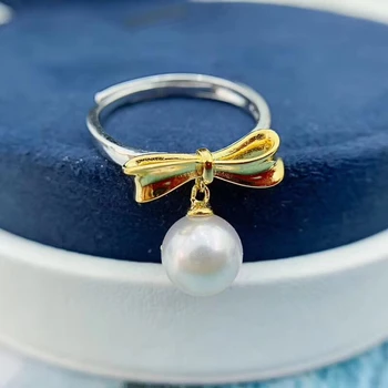 

Bow knot 925 Silver Adjustable Ring Settings Findings Mountings Parts for Oyster Edison Pearl Coral Jade Beads Stones