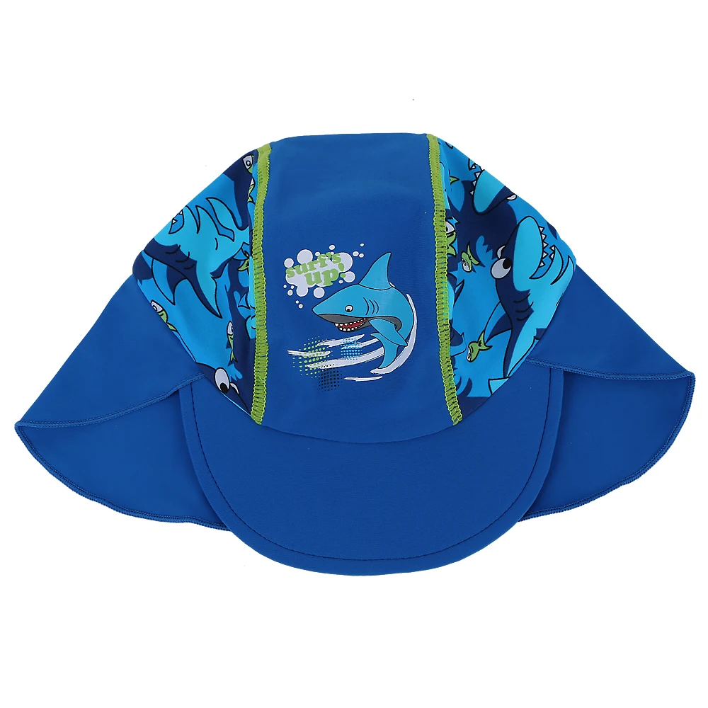 Новейшая модель; цвет темно-синий с узором «Акула»; купальный Кепки детская одежда для защиты от солнца модный Шапки Водонепроницаемый для маленьких мальчиков головные уборы для улицы и занятий спортом