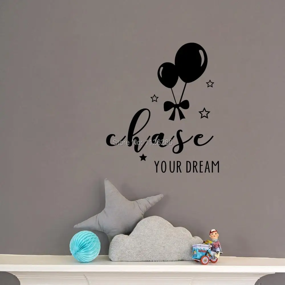 

Chase Your Dreams with Balloon Kids Room Quote Vinyl Wall Decal Sticker Home Decor Nursery Art Murals