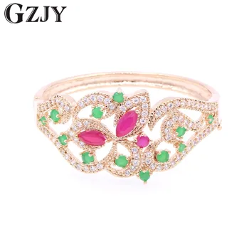 

GZJY Fashion Charm Flower Red Zircon pulseiras Champagne Gold Color Cuff Bracelets Bangles For Women Party Jewelry bijoux femme