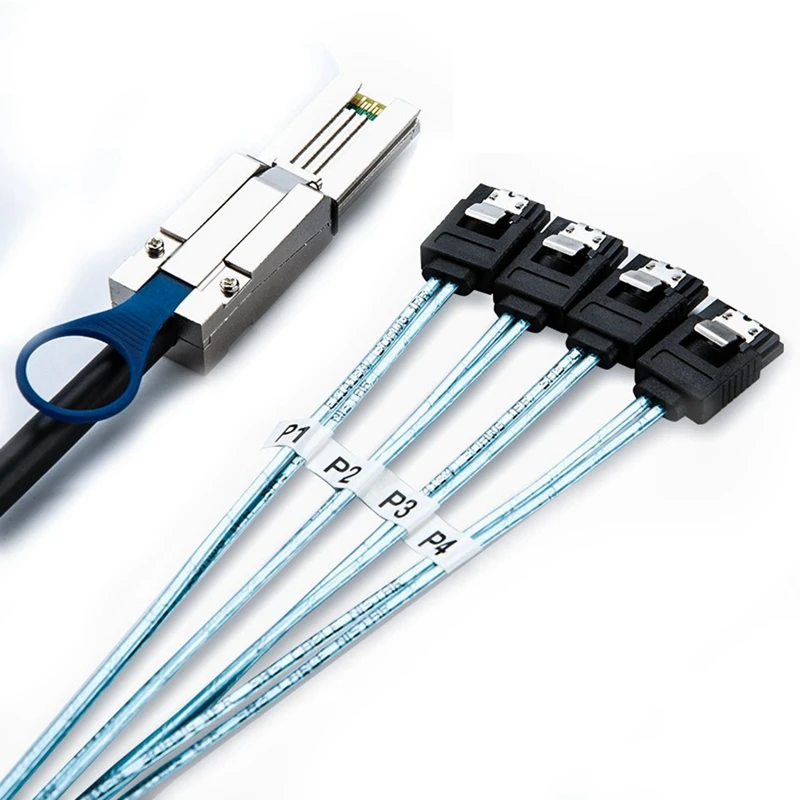 Mini Sas 26Pin(Sff-8088) Male To 4 Sata 7Pin Female Cable, Mini Sas Host/контроллер To 4 Sata Target/Backplane, 1 м