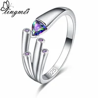 lingmei New Exquisite Multicolor Purple & Black Cubic Zirconia Silver Color Ring Size 6 7 8 9 Vogue Simple Unique Women Jewelry