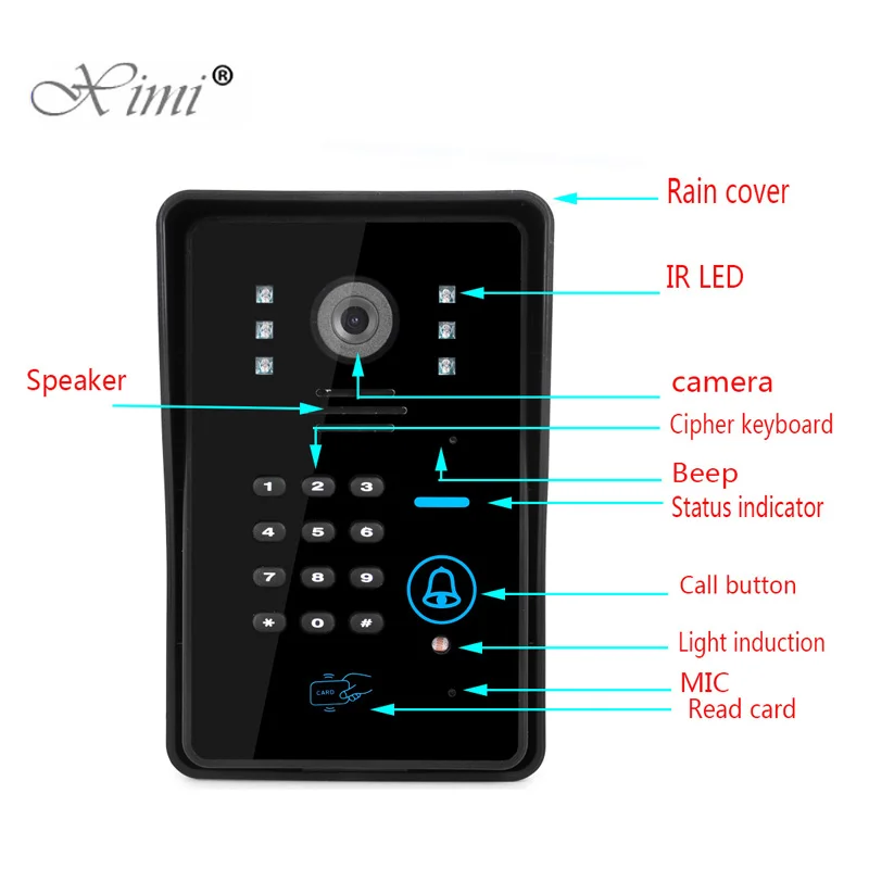 Village 7 Inch Color Video Door Phone With RFID And Password Card Reader Access Control System Support 4 Channel Camera Input