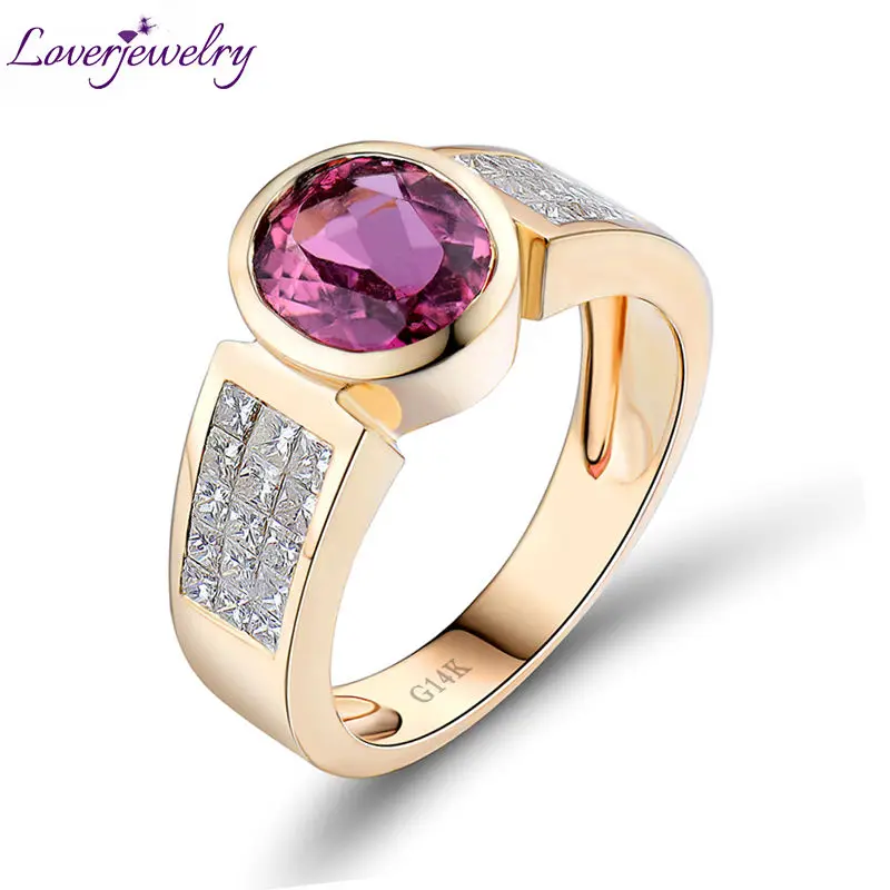 

Loverjewelry Women Design Jewelry Oval 6x8mm Solid 14Kt Yellow Gold Natural Diamond Tourmaline Engagement Ring