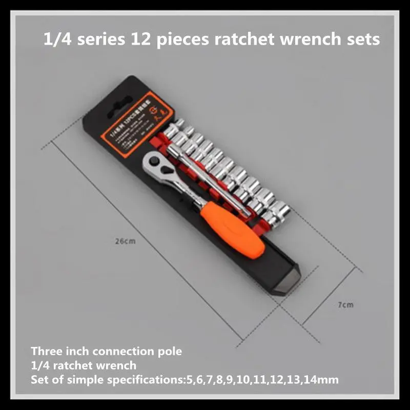 

12Pcs 1/4-Inch Socket Wrench Set CR-V Drive Ratchet Wrench Spanner for Bicycle Motorcycle Car Repairing Tool Set