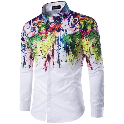 Мужская рубашка с принтом брызг чернил, новинка, брендовая мужская рубашка с длинным рукавом, Повседневная приталенная рубашка, Мужская белая рубашка с 3D принтом - Цвет: B3600