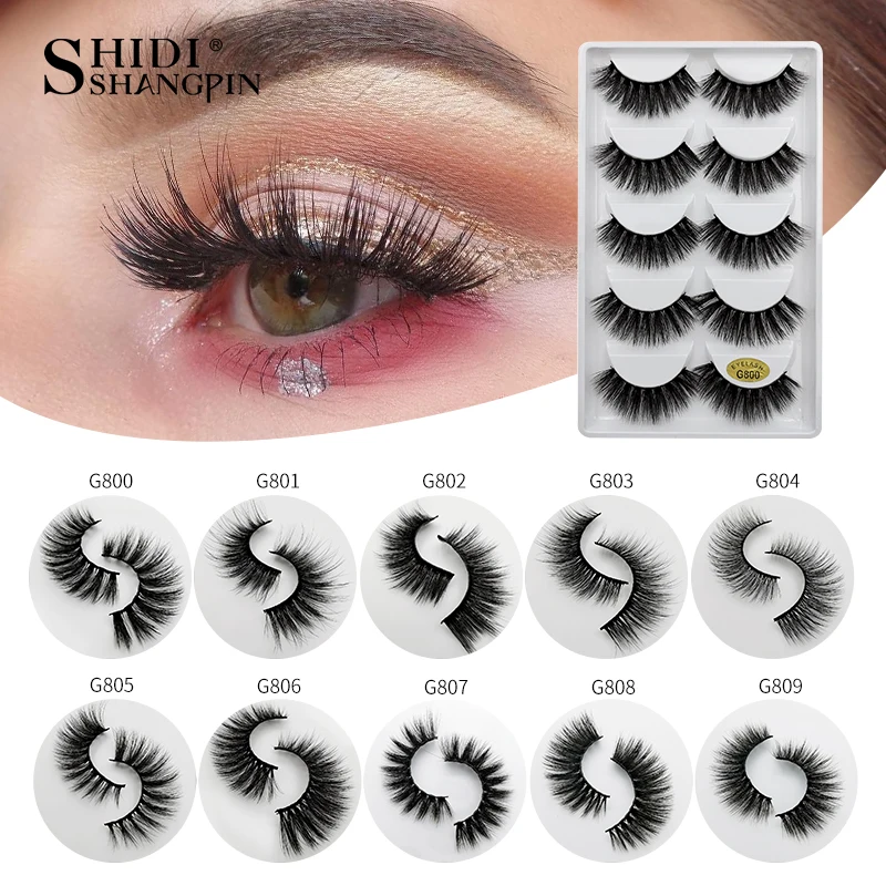 

SHIDISHANGPIN 5 pairs eyelashes natural long 3d mink lashes hand made soft mink eyelashes full strip lashes makeup false eyelash