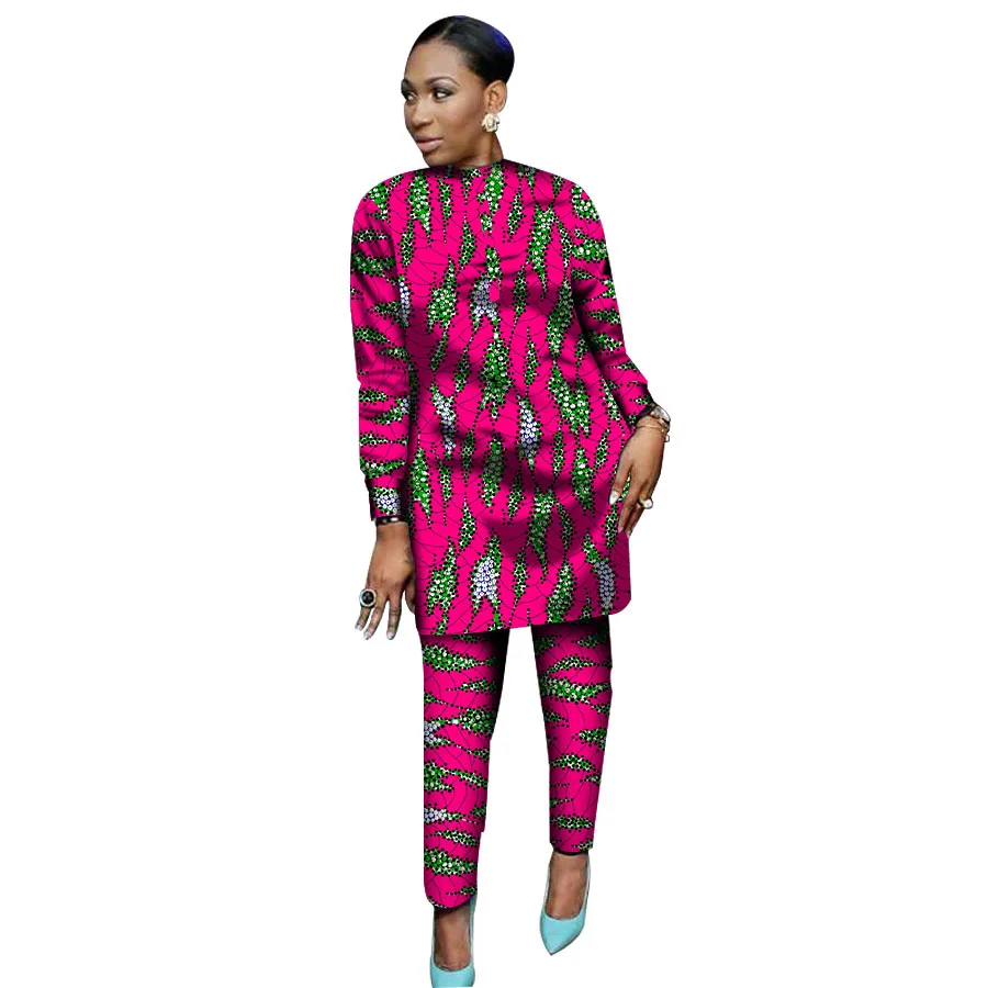 Африканский комплект из топа с длинными рукавами и штанов, женские костюмы, комплекты из 2 предметов, африканская женская одежда размера плюс, Женский костюм для вечеринки на заказ