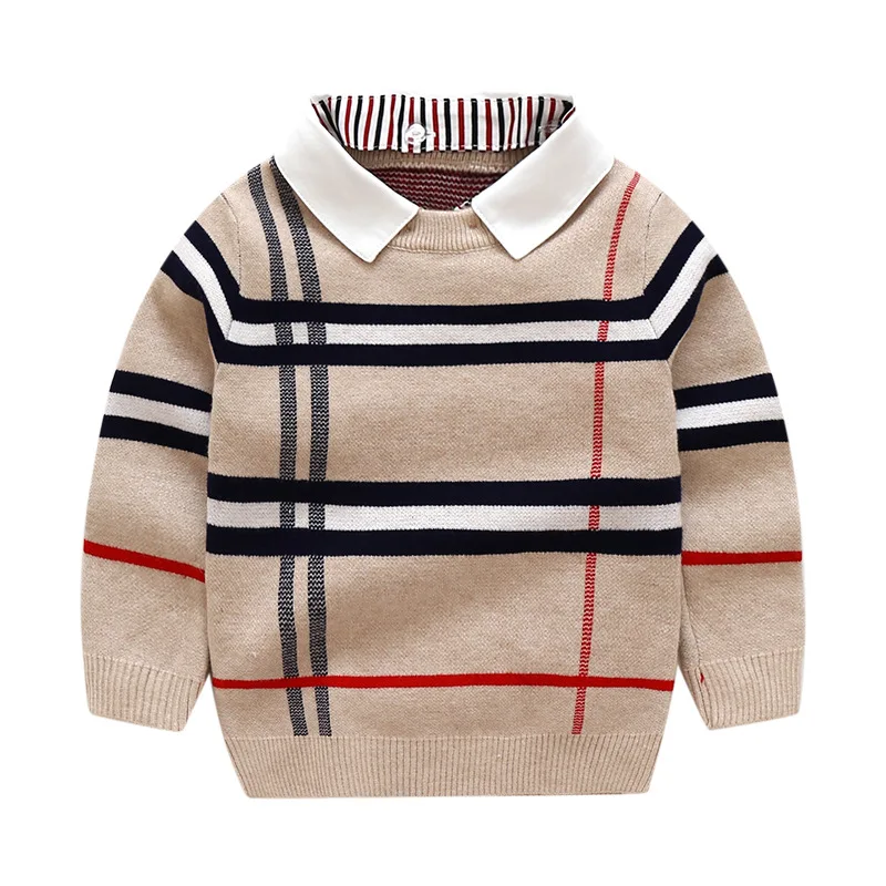 2018 Autumn Boys Sweater Plaid Children Knitwear Boys Cotton Pullover Dual Collar Sweater Kids Fashion Outerwear Toddler HTB1T5Jfah2rK1RkSnhJq6ykdpXaS - 2018 Autumn Boys Sweater Plaid Children Knitwear Boys Cotton Pullover Dual Collar Sweater Kids Fashion Outerwear Toddler