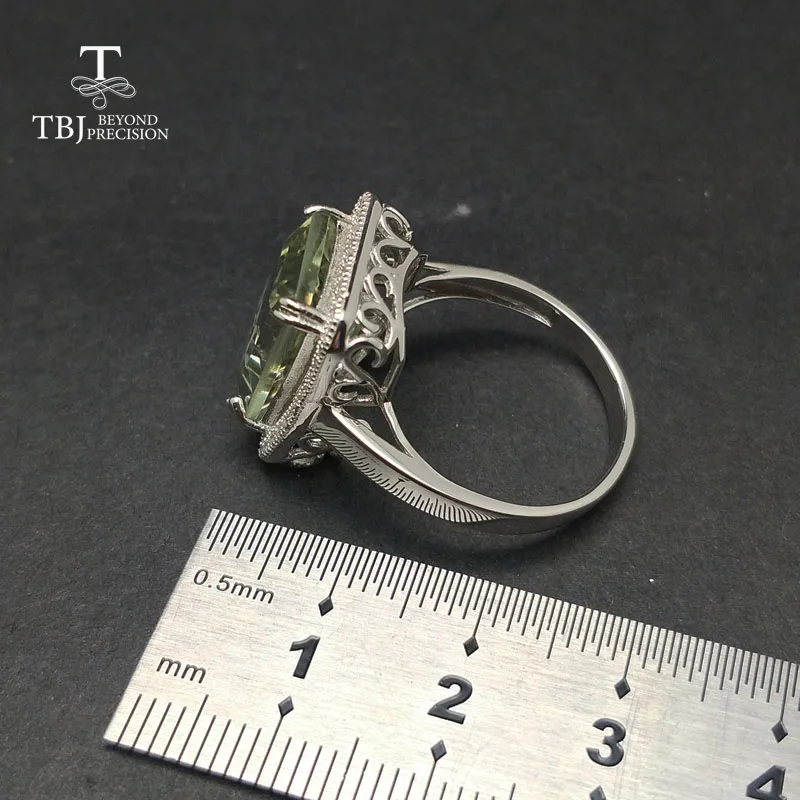 Женское кольцо с натуральным зеленым аметистом TBJ серебряное ювелирное изделие