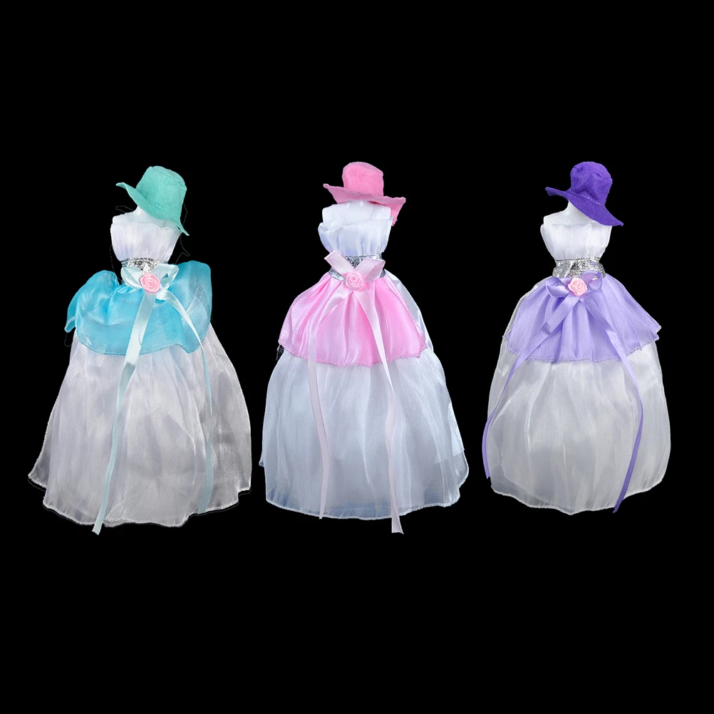 1set Evening Dress For Girl Doll  Wedding Dress With Hat For 29-30cm Dolls Clothes Doll Accessories 3 Colors