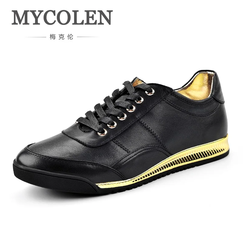MYCOLEN/Новое поступление; мужская повседневная обувь; Мужская дышащая обувь на шнуровке; модные летние кожаные кроссовки на плоской подошве; Calzado - Цвет: black