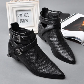 

Fashion Punk Style Women Boots Women Ankle Single Solid Shoes Buckle Flats Casual British Boot Spring Fall Genuine leather Boots