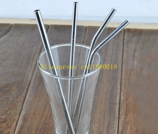 100pcs/lot 6x215mm Stainless Steel Straw drinking straw bend & straight drinking straw 8.5" beer