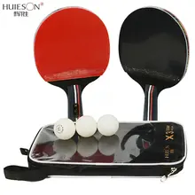 Huieson 2 pçs/lote raquete de tênis de mesa bat dupla face espinhas em longo punho curto ping pong raquete conjunto com saco 3 bolas(China)