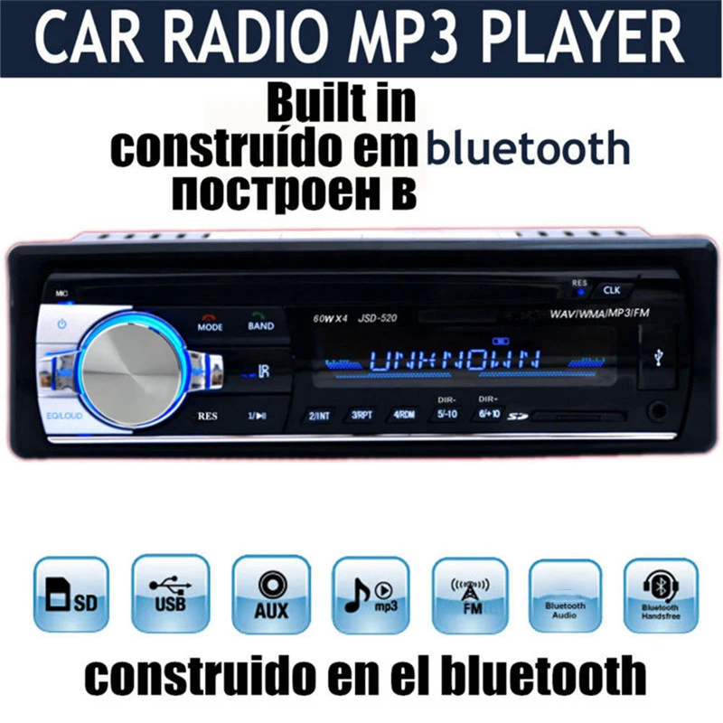 JSD520 Autoradio Car Radio 12V Bluetooth V2.0 Car Stereo In-dash 1 Din FM Aux Input Receiver SD USB MP3 MMC WMA Car Radio Player