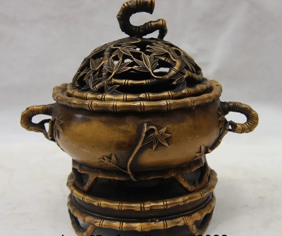 

China Buddhism Bronze Copper Palace Home Decoration Bamboo Incense Burner Censer