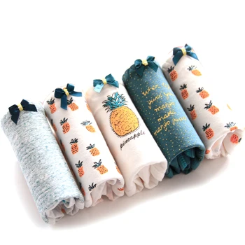 

Women Underwear Ladies Women's Panties Cotton Student Girl Cute Cartoon Fruit Low Waist Briefs Size S M L XL Free Panty 4pcs