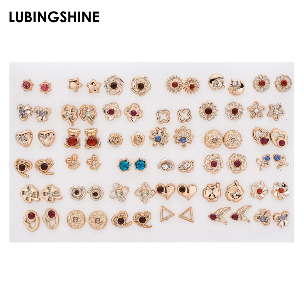 

Fashion 36pair/set Mix Style Gold Silver Color Flower Stud Earring Set Crystal Star Heart Earrings For Women Girl Jewelry Gift