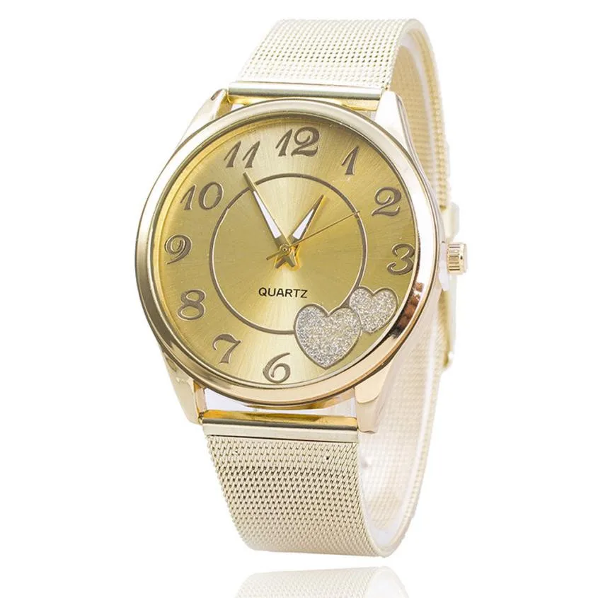 Koop Mode 2018 vrouwen Mesh Band Horloges Mens Unisex Klok Vrouwen Luxe Hart Patroon Dial Quartz Polshorloge Relogio # Zer