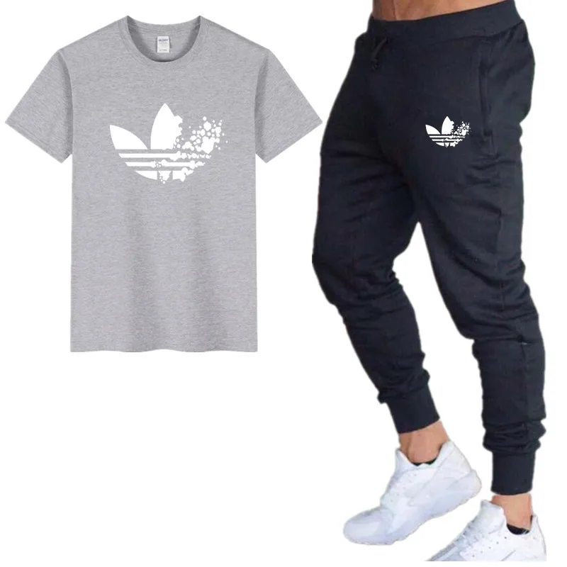 

Sportsuits Set Men 2019 Brand Fitness Suits Spring Summer Top Short Set Mens O Collar Fashion 2 Pieces T-shirt Pants Tracksuit