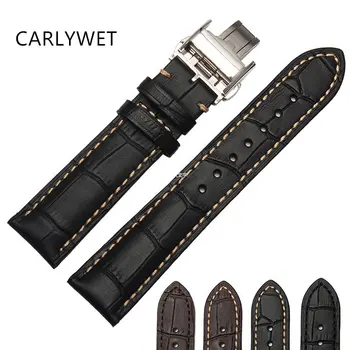

CARLYWET 18 19 20 21 22mm Man Lady Real Calf Leather Handmade Black Brown Wrist Watch Band Strap For Longines IWC Rolex Rado