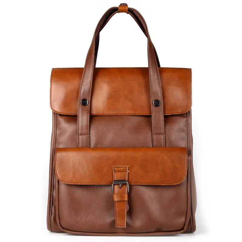 

Men Backpack Brown Bagpack Vintage Mochila Feminina PU Leather British Style Satchel Backpack College Students Cover Schoolbag