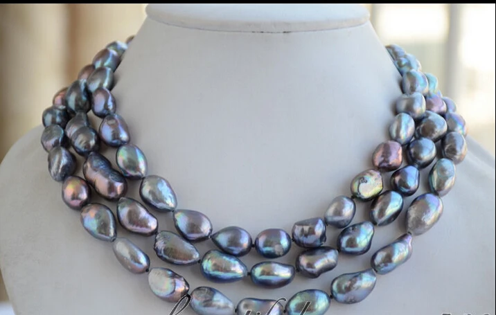 

FREE shipping>>>>>Z6522 14mm peacock black baroque freshwater cultured pearl necklace 50inch new
