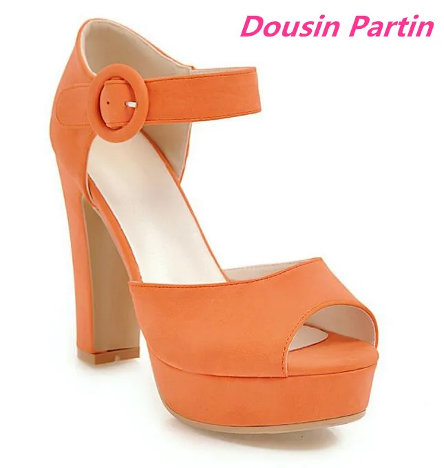 Dousin Partin 2019 여성 펌프 들여다 발가락 광장 하이힐 캐주얼 블랙 섹시한 패션 여성 신발 플랫폼 여성 펌프