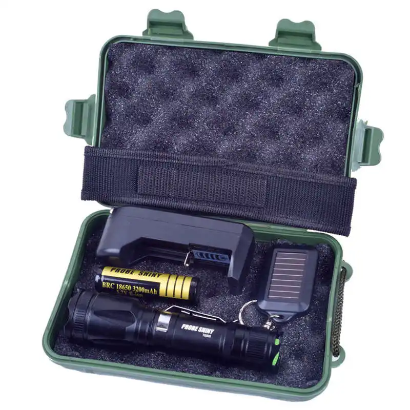 Zoomable XML T6 LED Tactical Flashlight+18650 Battery+Charger+keychain powerful led flashlight fanatic lanterna led t6 #3S26 (2)