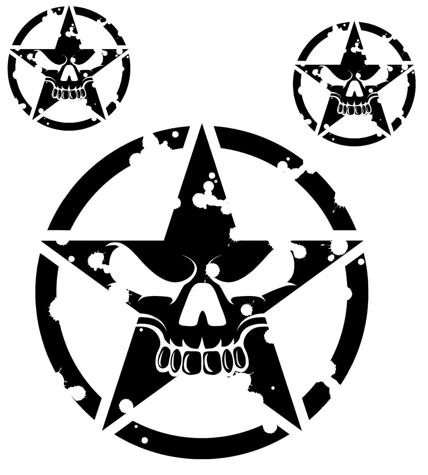 For 3x Military Army Star Circle Skull Hood Decal Usmc Willys