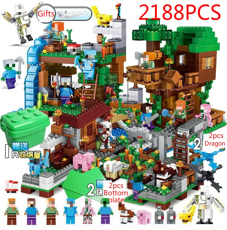 

2188pcs My World Building Blocks LegoING Minecrafted Village Warhorse City Tree House Waterfall Educational Toys For Children