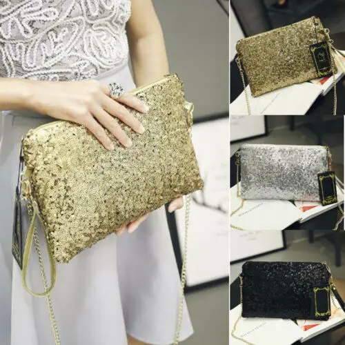 

Fashion New Women Ladies Shiny Chain Evening Purse Handbag Sequins Shoulder Bag Clutch