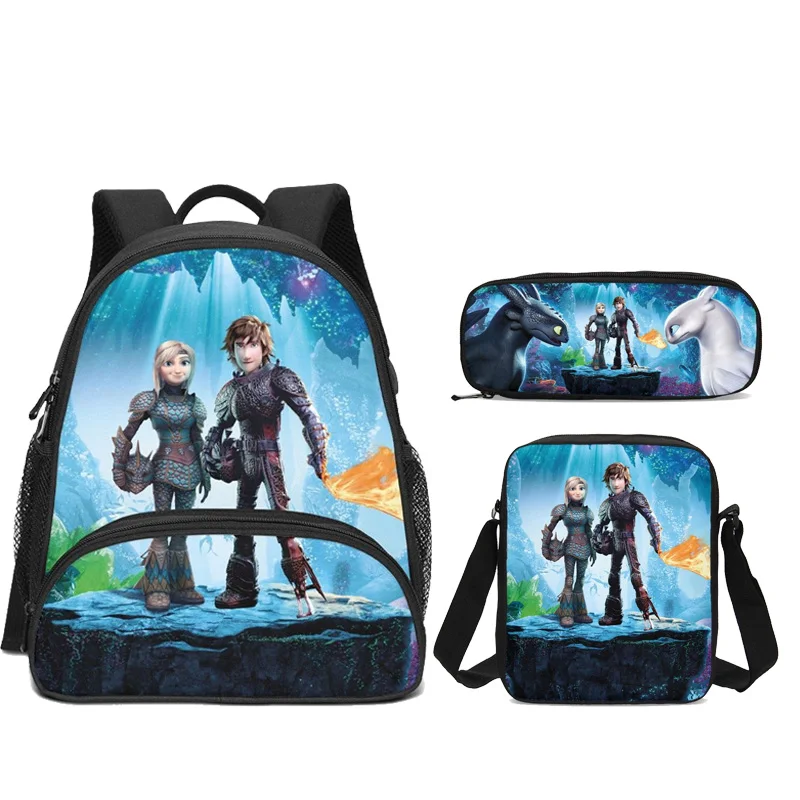 

3Pcs/Set Small Backpacks For Kids Girls Boys Cartoon How To Train Your Dragon 3D Printing Bookbag Travel Backbag Casual Daypacks