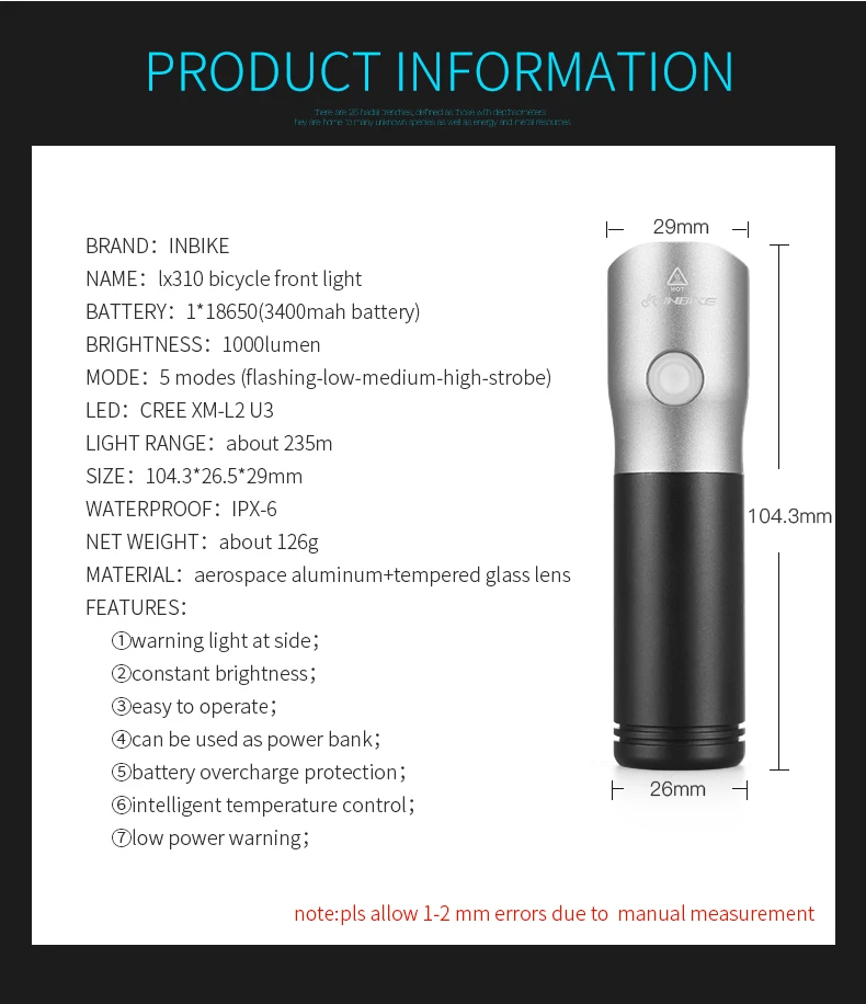 Flash Deal INBIKE 1000 Lumen Bicycle Light USB Rechargeable Riding Flashlight Bike Lamp Led Mountain Bike Equipment Cycling Accessories 310 1