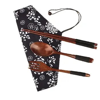 

4pcs Set Japanese Wooden Chopsticks Spoon Fork Tableware