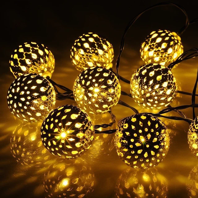 Gold/Sliver Color 10 Balls/Set Moroccan String Garland Christmas Gold/Sliver Color 10 Balls/Set Moroccan String Garland Christmas Lights Solar Power LED - Gold/Sliver Color 10 Balls/Set Moroccan String Garland Christmas