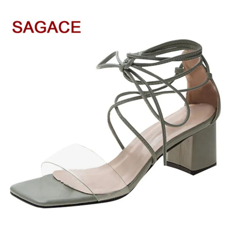 

SAGACE Lace-Up Shoes Women's High Heel Shoes Open Toe Ankle Strap Dress Wedding Ladies Sandals Summer Sandalia Feminina