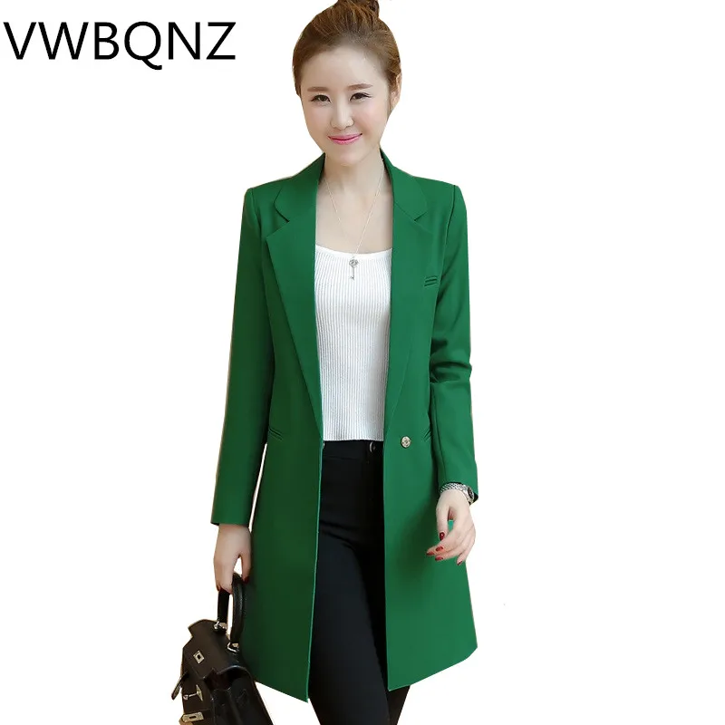 

2019 Spring Autumn New Women's Long Coat Slim Elegant Blazer Jacket Plus size Solid Casual Female Blazer Orange Green Black 3XL