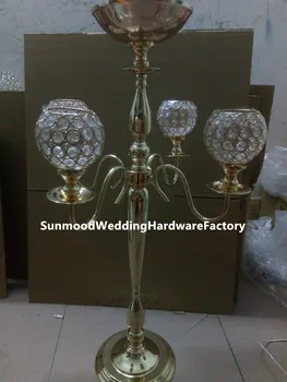 

Tall gold plated Hanging crystal candle holders wedding centerpieces new style