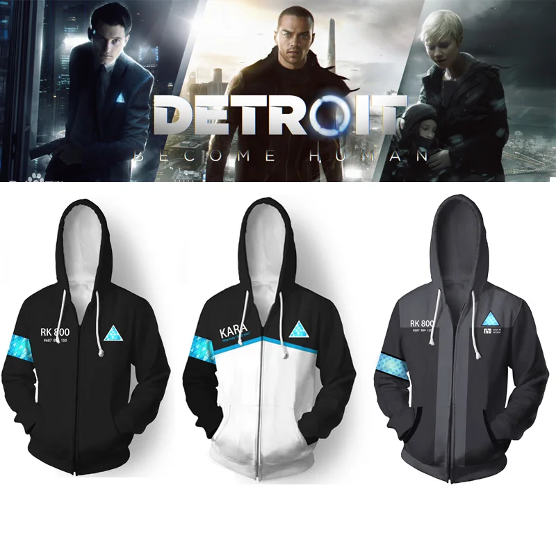 

Detroit Become Human Cosplay Costume Hoodies 3D Printing Polyester Zipper Spring Autumn Tops Sweatshirt Women Men Halloween