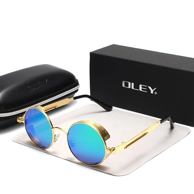 OLEY Brand Metal Round Steampunk Sunglasses Men Women Fashion Color film punk sun glasses Driving Anti-glare Eyewear UV400 Y261 Y261 C4BOX