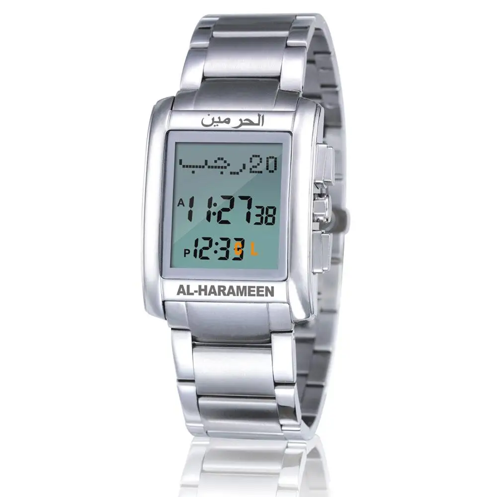

Newest Azan Watch 6208 Sliver Islamic Qibla Watch with Prayer Compass Muslim Watch best islamic gifts