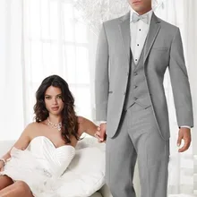 Изготовленный на заказ, чтобы измерить строгий мужской костюм сшитый на заказ, на заказ серые Свадебные смокинги с серым жилетом(куртка+ брюки+ жилет